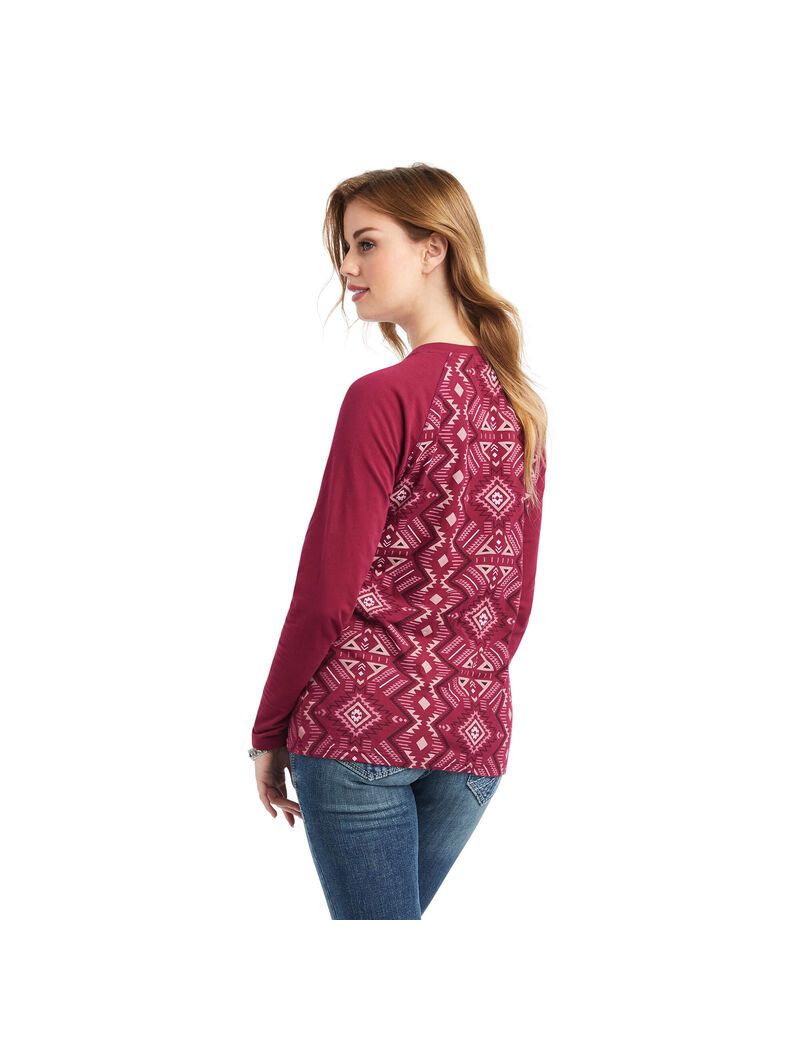 Tops Ariat REAL Printed Henley Multicolor Rojos | JML982746