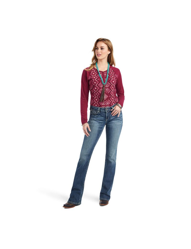 Tops Ariat REAL Printed Henley Multicolor Rojos | JML982746