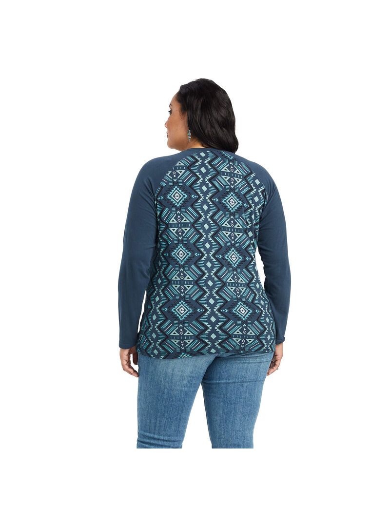 Tops Ariat REAL Printed Henley Multicolor Azul Marino | XVW870193