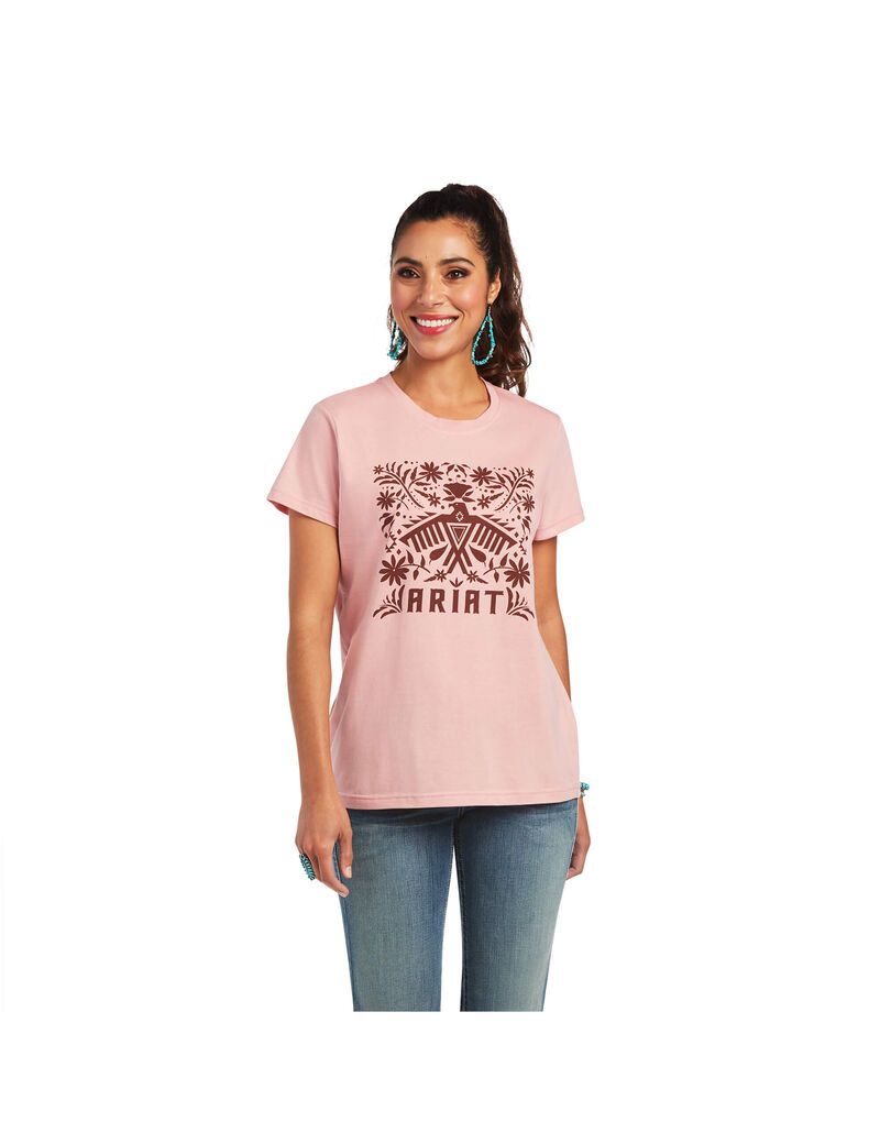 Tops Ariat REAL Relaxed Fiesta Logo Tee Rosas | IRF165729