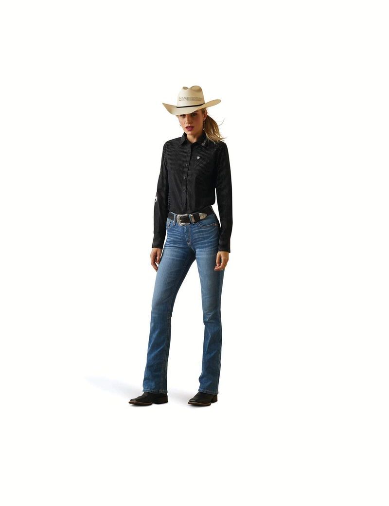 Tops Ariat Team Kirby Stretch Negros Plateados | MXP185792