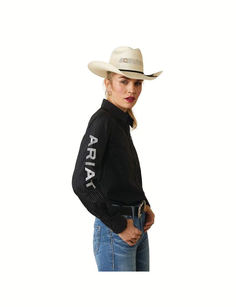 Tops Ariat Team Kirby Stretch Negros Plateados | MXP185792