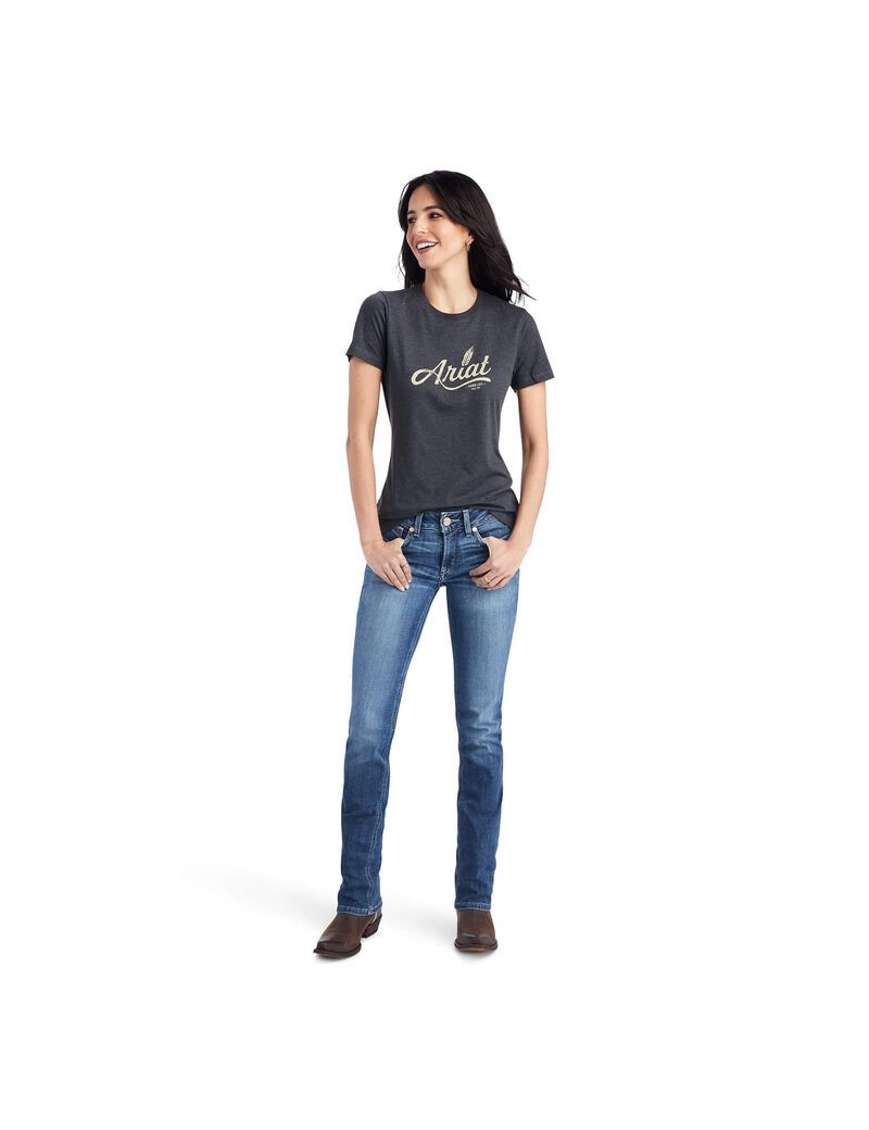 Tops Ariat Wheat Script Tee Grises | FZR487015