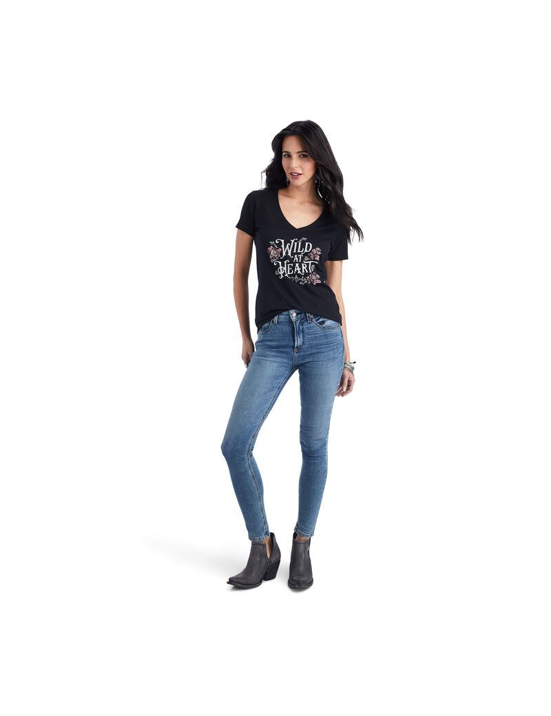 Tops Ariat Wild Heart Tee Negros | OFN251046