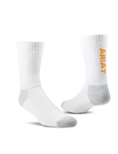 Calcetines Ariat Premium Ringspun Algodon Crew Trabajo 3PCS Blancos | SYQ834729