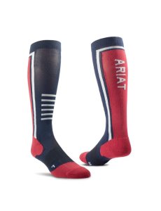 Calcetines Ariat Slimline Performances Azul Marino Rojos | SBD231078