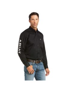 Camisas De Traje Ariat Team Logo Twill Fitted Negros Blancos | ESM698014