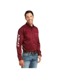 Camisas De Traje Ariat Team Logo Twill Fitted Vino Blancos | YVA320614