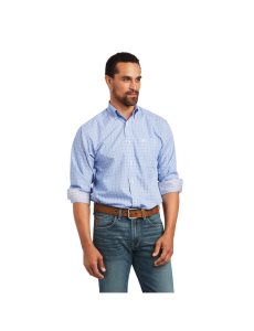 Camisas De Traje Ariat Wrinkle Free Noah Fitted Azules | GSZ150894