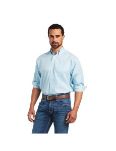 Camisas De Traje Ariat Wrinkle Free Solid Pinpoint Oxford Classic Fit Azules | XUY874169