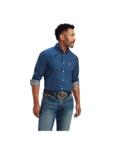 Camisas De Traje Ariat Wrinkle Free Sterling Fitted Azul Marino | CUS271659