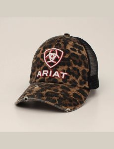 Gorras Ariat Embossed logo cheetah print Negros | FPZ560187