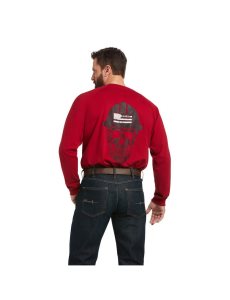 Ropa De Trabajo Ariat Rebar Algodon Strong Roughneck Estampados T Shirts Rojos | FEK398124