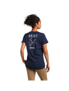 Ropa De Trabajo Ariat Rebar Algodon Strong Wrench Estampados T Shirts Azul Marino | SRO623017