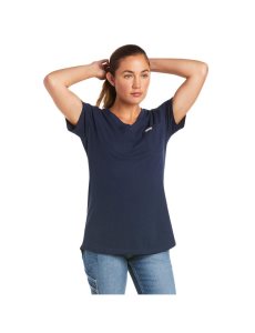 Ropa De Trabajo Ariat Rebar Algodon Strong V-Neck Top Azul Marino | ZAX251364