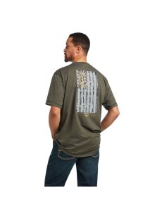 Ropa De Trabajo Ariat Rebar Workman Reflective Flag T Shirts Verde Oliva | UKM685093