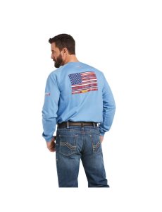 Tops Ariat FR Air Brand Flag Estampados Grises Azules | ZCM394087