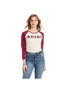 Tops Ariat REAL Baseball Beige Rojos | RTE490235