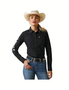 Tops Ariat Team Kirby Stretch Negros Plateados | MXP185792